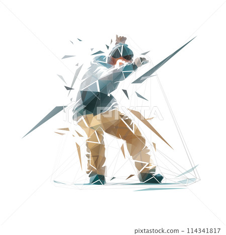 Snowboarding, isolated low poly vector illustration, winter sport athlete, snowboarder 114341817
