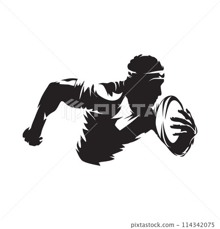 Rugby player logo, side view, isolated vector silhouette Rugby player logo, side view, isolated vector silhouette 114342075