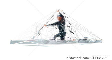 Canoe flatwater, isolated vector silhouette, ink drawing. Water sport logo, side view 114342080