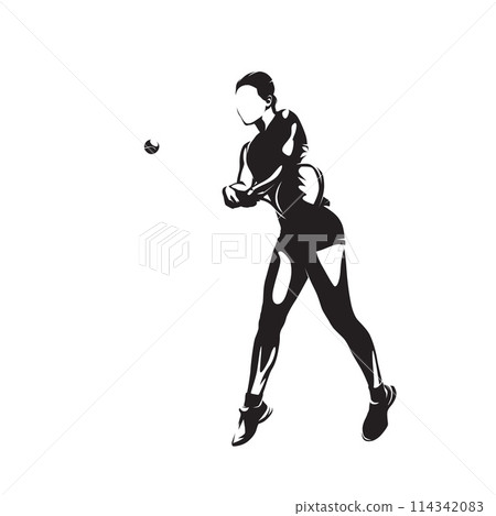 Female tennis player, isolated vector silhouette Female tennis player, isolated vector silhouette 114342083