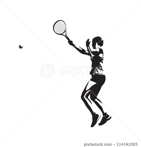 Tennis player silhouette, woman playing tennis, isolated vector silhouette, side view Tennis player silhouette, woman playing tennis, isolated vector silhouette, side view 114342085