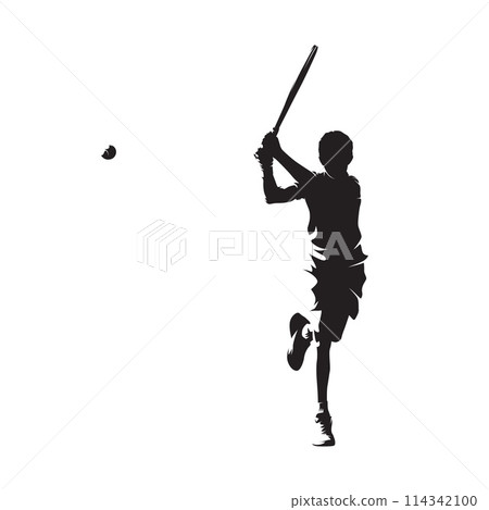 Young tennis player, boy playing tennis, isolated vector silhouette Young tennis player, boy playing tennis, isolated vector silhouette 114342100