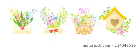 Spring Floral Composition with Blooming Flora Vector Set 114342559