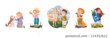 Kids Take Care of Planet Earth and Clean Environment Vector Set 114342622