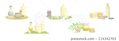 Spa and Aromatherapy Relax Procedure and Treatment Object Vector Set 114342703