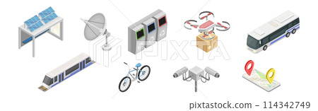 Smart City and Future Cityscape Infrastructure Isometric Vector Set 114342749