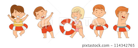 Children Swimming and Floating in Water Vector Set 114342765
