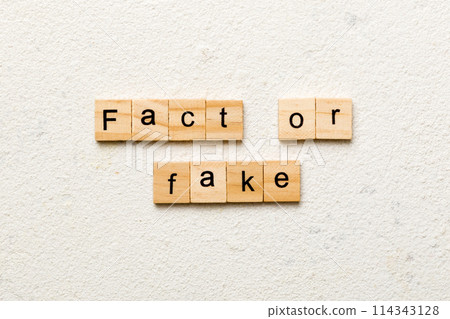 fact or fake word written on wood block. fact or fake text on table, concept 114343128