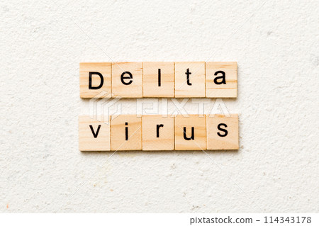delta virus word written on wood block. delta virus text on table, concept delta virus word written on wood block. delta virus text on table, concept 114343178