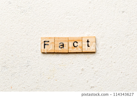 fact word written on wood block. fact text on table, concept 114343627