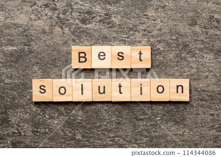 best solution word written on wood block. best solution text on table, concept. 114344086