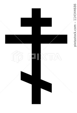Orthodox Cross, black and white vector silhouette illustration of religious Christian cross shape, isolated on white Orthodox Cross, black and white vector silhouette illustration of religious Christian cross shape, isolated on white 114344686