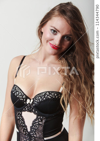 Joyful girl in underwear. 114344790