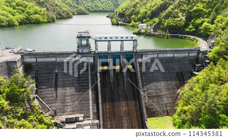 Hiroshima Prefecture Sera District [Mikawa Dam] Drone aerial photography_MKD_No47 114345381