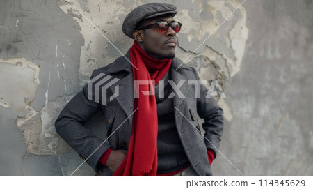 Stylish African American Man Against a Textured Wall 114345629