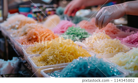 Colorful Shirataki noodles on market 114345802