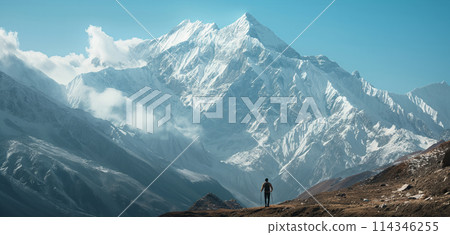 Man Standing on High Mountain Peak 114346255