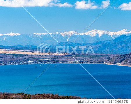 View from the Yamanakako side observatory in winter Southern Alps 114346278