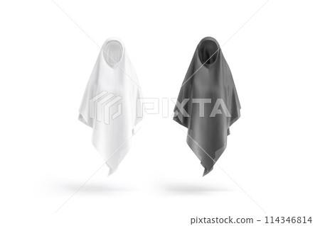 Blank black and white female khimar mockup, front view Blank black and white female khimar mockup, front view 114346814
