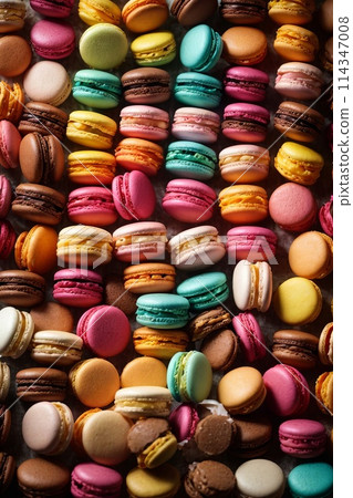 Top view texture of fresh multicolored Macaroons  114347008