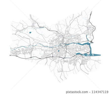 Map of Cork, Ireland. Detailed city map, metropolitan area border. 114347119