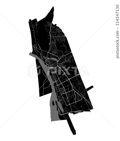 Map of Klaipeda, Lithuania. Black and white city map, metropolitan area border. Map of Klaipeda, Lithuania. Black and white city map, metropolitan area border. 114347130