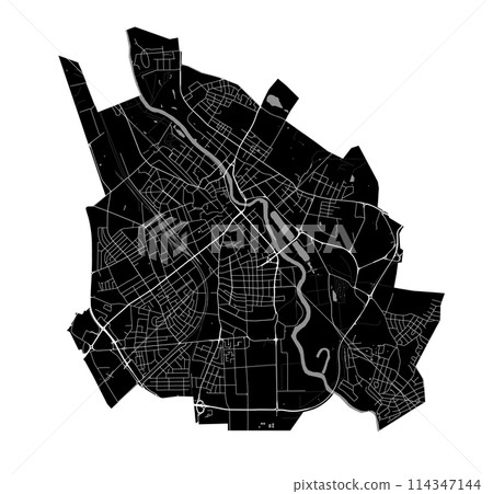 Map of Tartu, Estonia. Black and white city map, metropolitan area border. Map of Tartu, Estonia. Black and white city map, metropolitan area border. 114347144