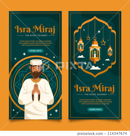 Isra Miraj flat cartoon banner set 114347674