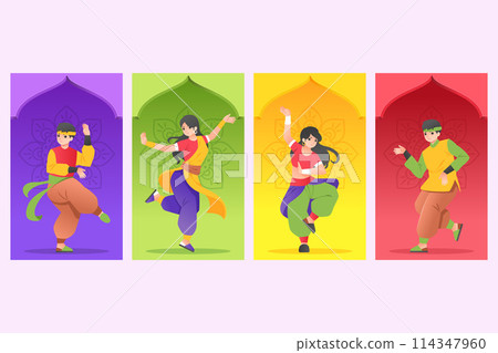 Holi dancers in gradient style 114347960