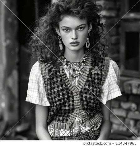 Elegant Young Woman in Stylish Vintage Attire 114347963