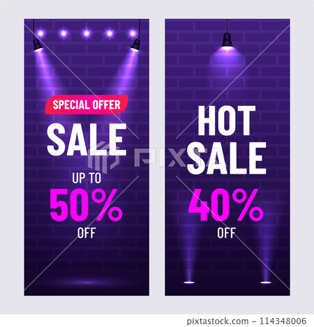 Realistic 3d violet lights banner set Realistic 3d violet lights banner set 114348006