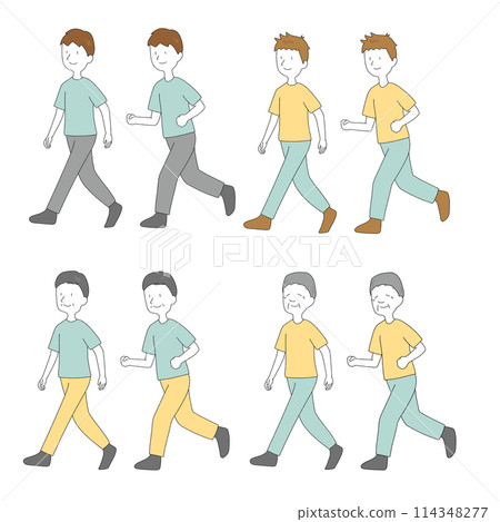 步行和跑步的年輕人和老年人 步行和跑步的年輕人和老年人 114348277