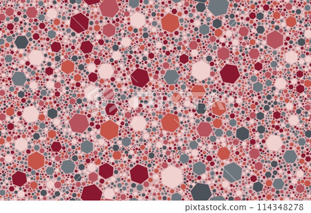 Hexagon terrazzo marble stone tile or terazzo honeycomb mosaic for floor pattern, vector texture. Terazo pattern background of geometric hexagon shape stones or ceramic marble pieces in red and pink 114348278