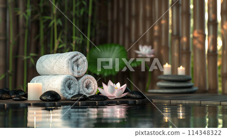 Zen Spa Retreat with Bamboo and Candles 114348322