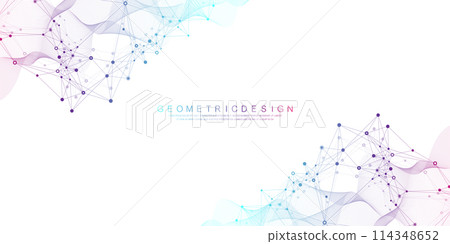Abstract tech network connection dots. Digital technology and big data analysis background. White background with plexus lines. Geometric background with abstract mesh 114348652