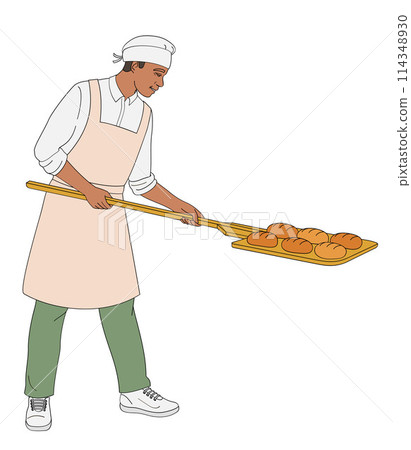 male African American character baker with bread shovel 114348930