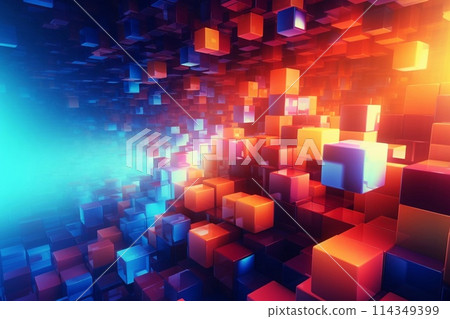 Abstract blue and orange cubes background. 3d rendering, 3d illustration. 114349399