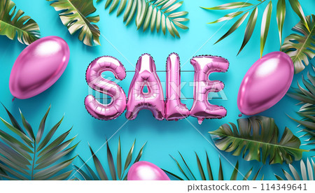 Tropical Sale Banner with Balloons Tropical Sale Banner with Balloons 114349641