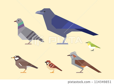 Familiar bird illustration set (sparrow, Japanese white-eye, starling, brown-eared bulbul, pigeon, crow) Familiar bird illustration set (sparrow, Japanese white-eye, starling, brown-eared bulbul, pigeon, crow) 114349851