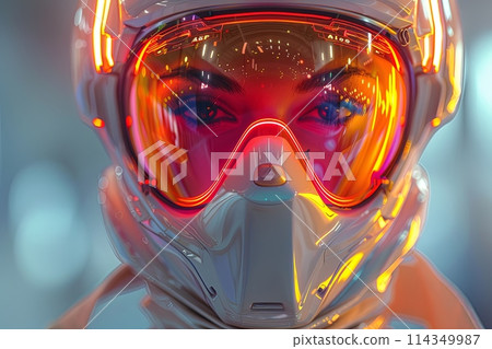 futuristic holographic antigas mask Scientist in white hazard suit and gas mask futuristic holographic antigas mask Scientist in white hazard suit and gas mask 114349987