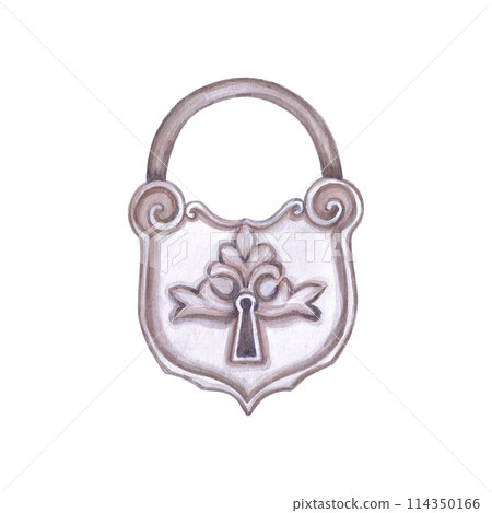 Hand drawn watercolor vintage lock. Baroque illustration isolated on white background. Can be used for cards, label and other printed products. 114350166