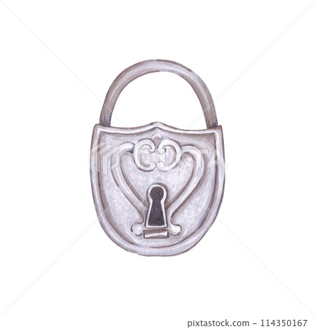 Hand drawn watercolor vintage lock. Baroque illustration isolated on white background. Can be used for cards, label and other printed products. 114350167