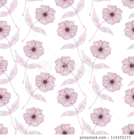 Hand drawn watercolor grey monochrome abstract flower seamless pattern isolated on white background. Can be used for textile, fabric and other printed products. Hand drawn watercolor grey monochrome abstract flower seamless pattern isolated on white background. Can be used for textile, fabric and other printed products. 114350172