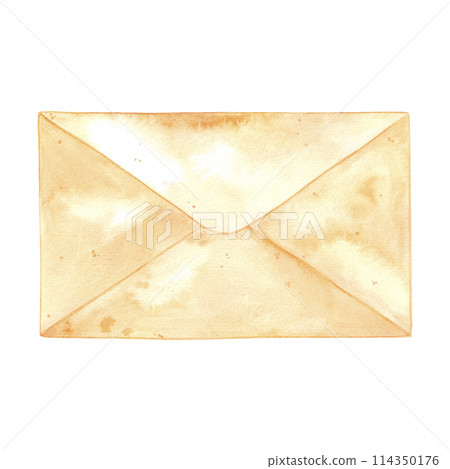 Hand drawn watercolor letter with sealing seal isolated on white background. Can be used for cards, scrapbook and other printed products. 114350176