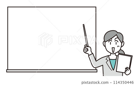 Businesswoman giving a presentation in front of a whiteboard (frame) Businesswoman giving a presentation in front of a whiteboard (frame) 114350446