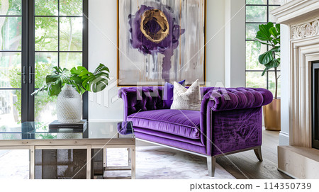 A modern and stylish dining space with designer furniture and indoor greenery. A relaxing atmosphere. 114350739