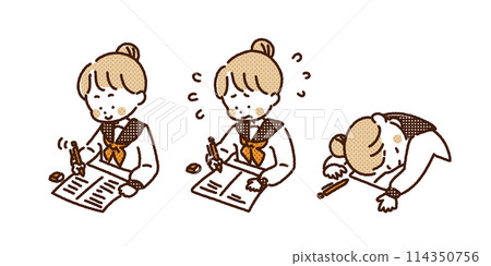 學生參加考試,驚慌失措,睡著了,集合,女孩 學生參加考試,驚慌失措,睡著了,集合,女孩 114350756