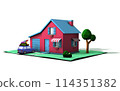 House with grass, fence and car 114351382