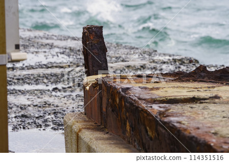 The hull of the warship breakwater in Kitakyushu City The hull of the warship breakwater in Kitakyushu City 114351516