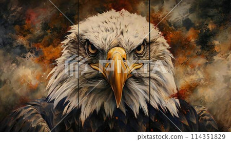 A close-up shot of a bald eagle, a fierce hunter A close-up shot of a bald eagle, a fierce hunter 114351829